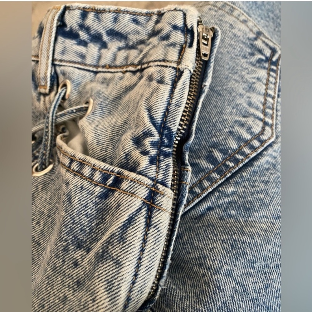 Zara Denim Mini Skirt with Lace Up Detail Size L 🔥 - Picture 5 of 8